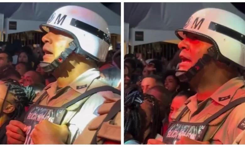 Policial militar baiano se emociona e canta durante show de Edson Gomes
