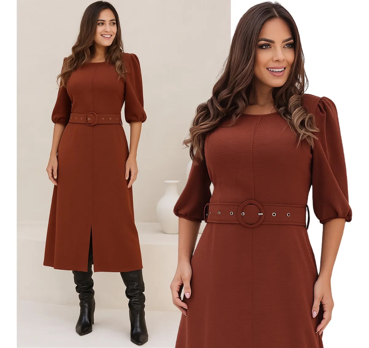 Vestido Social Evangélico Mídi Com Fenda Forrado Comportado