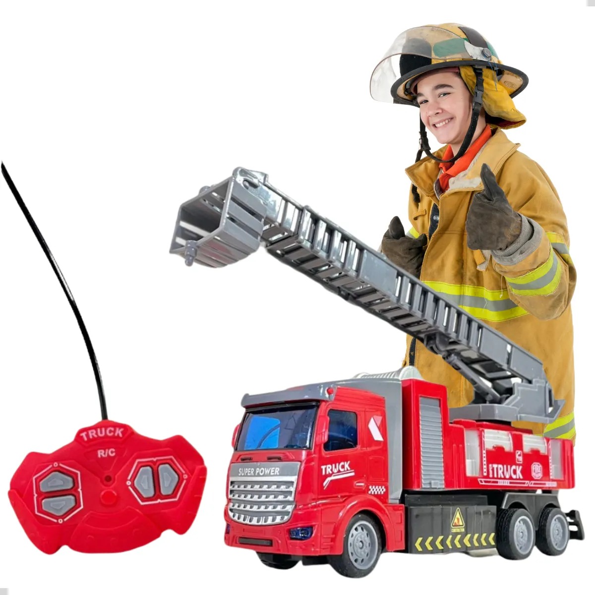 Carro De Controle Remoto Caminhão Bombeiro 1:48 Escada Luz Com Escada