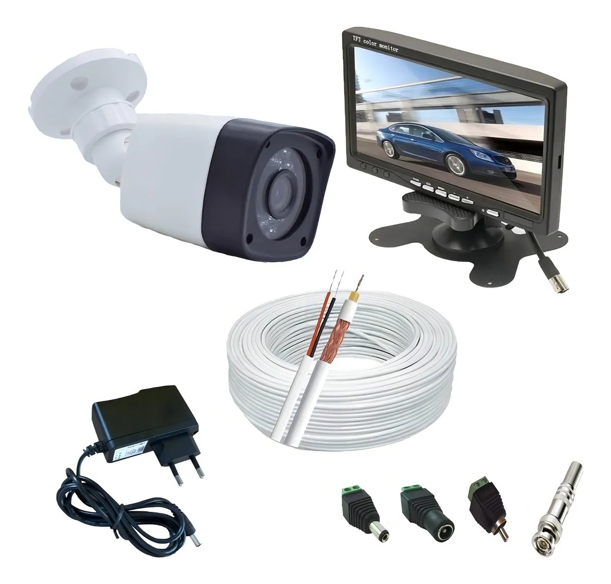 Kit Vigilância Ao Vivo Completo 01 Câmera Ir Cut + Monitor